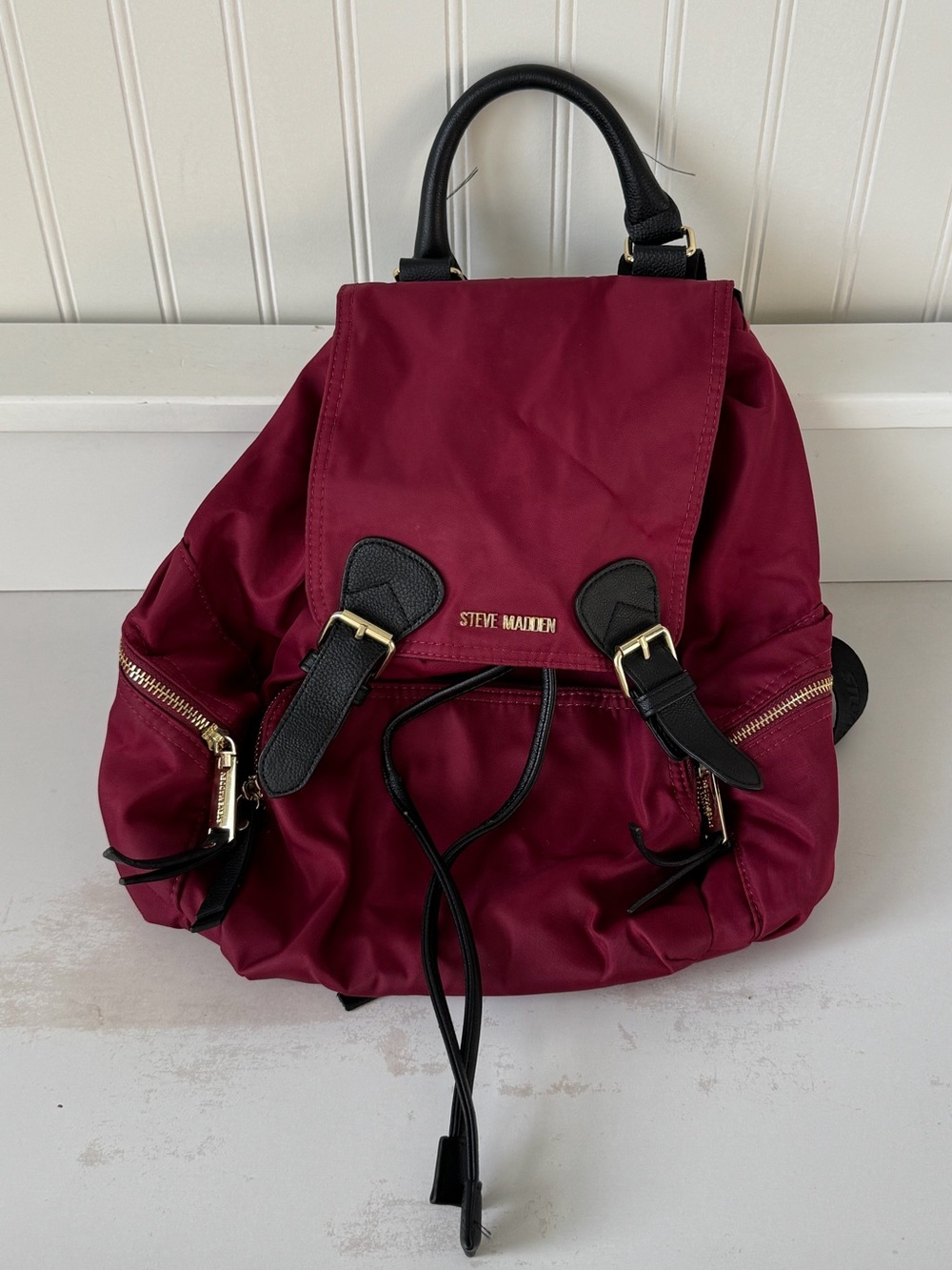 Steve Madden Wine Raspberry Nylon Backpack with Black Trim